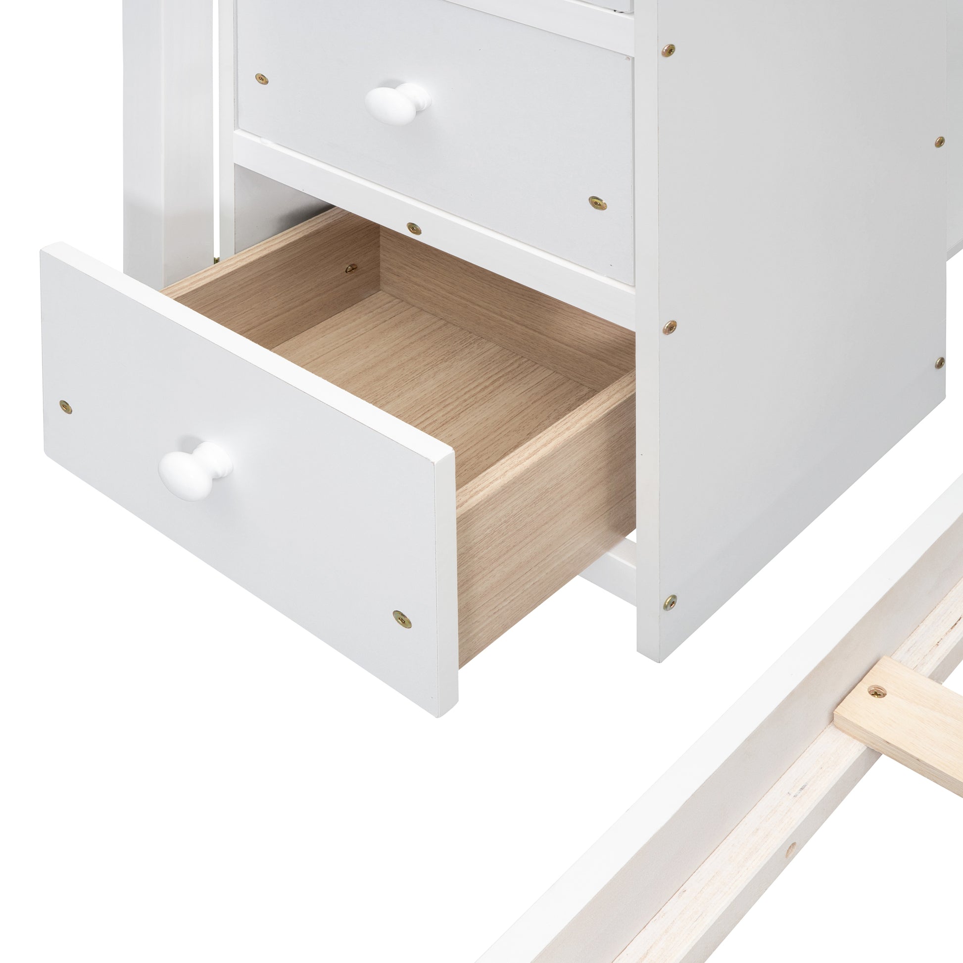 Twin Over Full Bunk Bed With 3 Layer Shelves, Drawers And Storage Stairs, White White Solid Wood Mdf