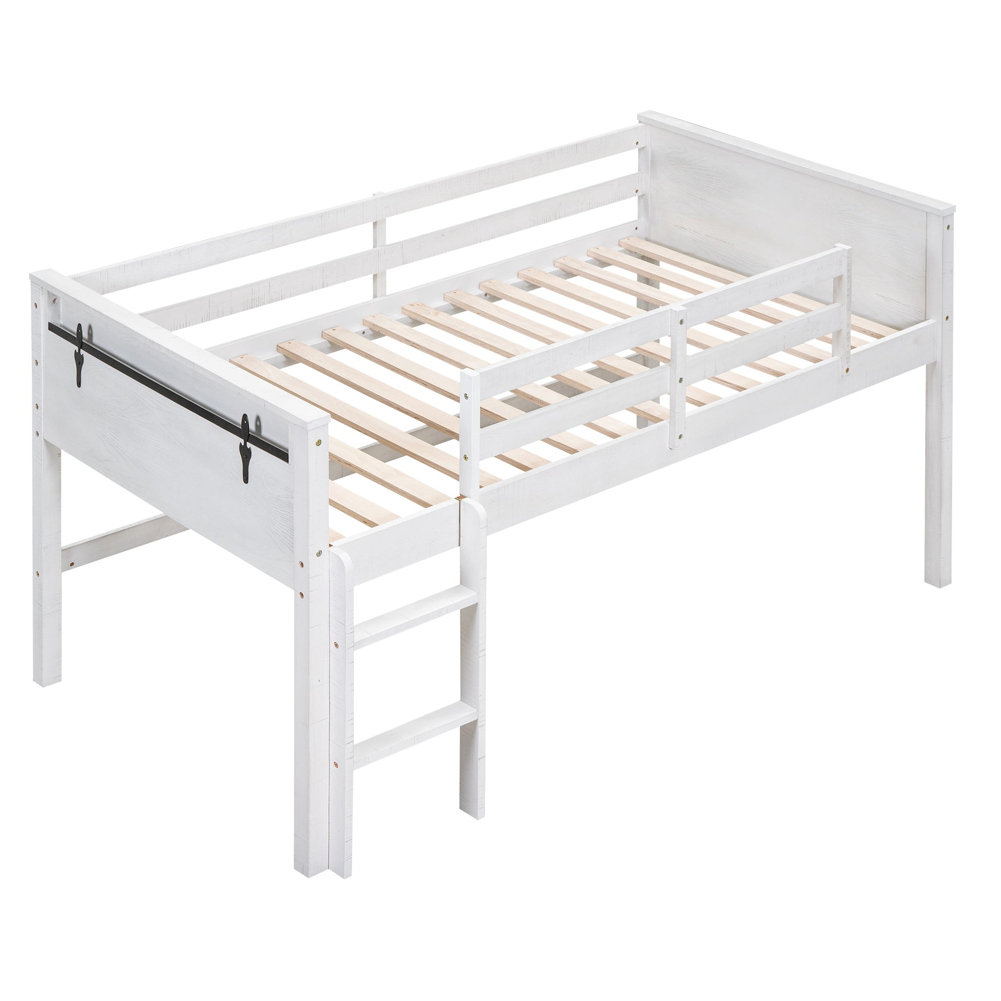 Wood Twin Size Loft Bed With Hanging Clothes Racks, White Box Spring Not Required Twin White Wood Bedroom Solid Wood Mdf