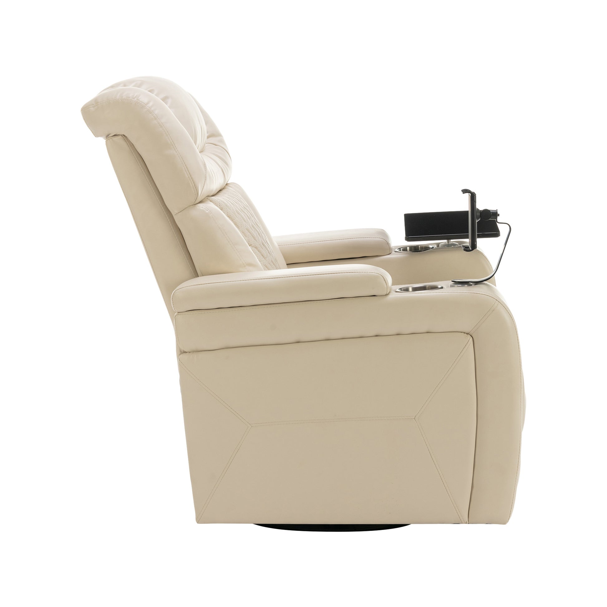 270 Degree Swivel Pu Leather Power Recliner Individual Seat Home Theater Recliner With Comforable Backrest, Tray Table, Phone Holder, Cup Holder, Usb Port, Hidden Arm Storage For Living Room, White White Foam Pu Leather