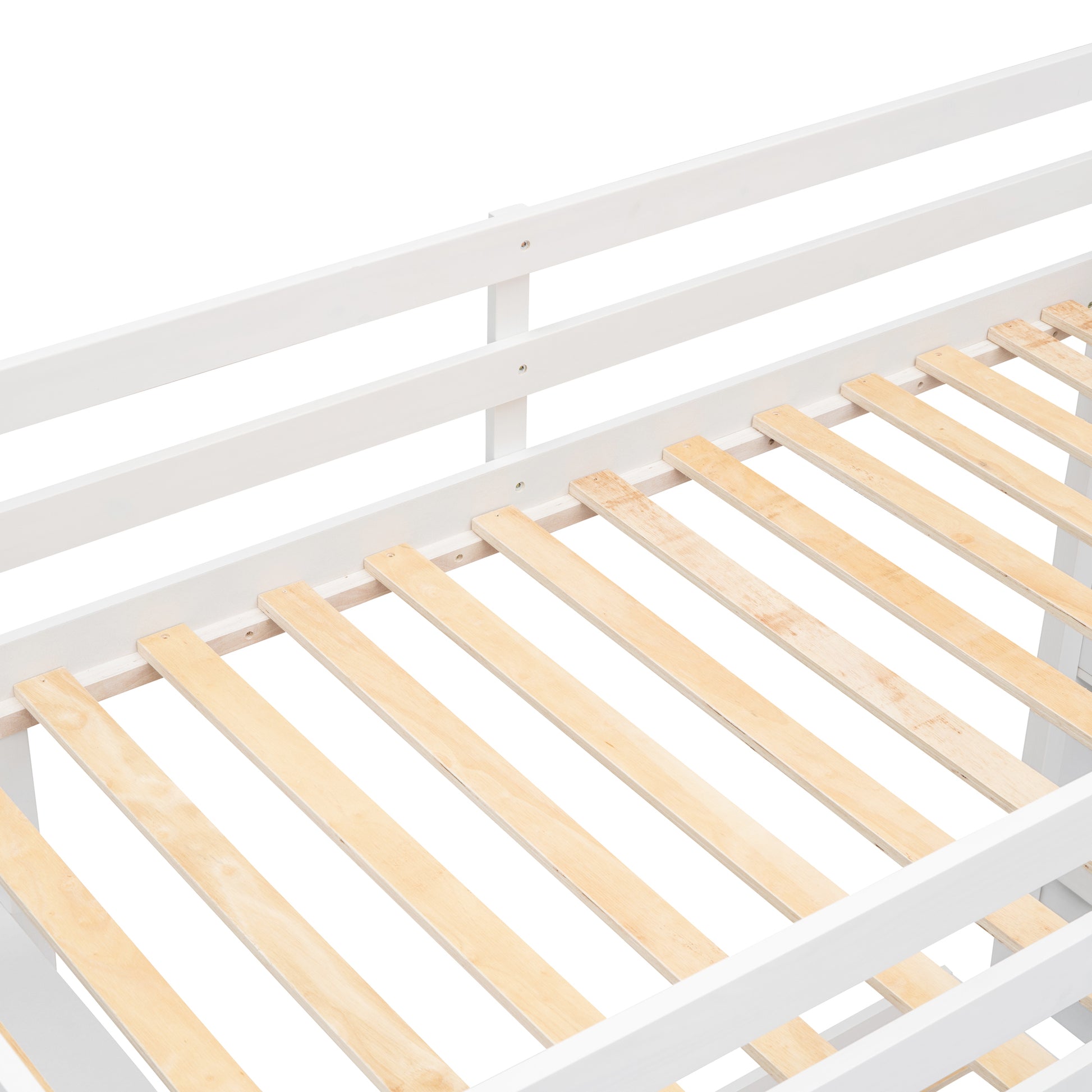 Twin Over Full Bunk Bed With 3 Layer Shelves, Drawers And Storage Stairs, White White Solid Wood Mdf