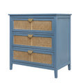 3 Drawer Cabinet,Natural Rattan,American Furniture,Suitable For Bedroom, Living Room, Study Blue Mdf