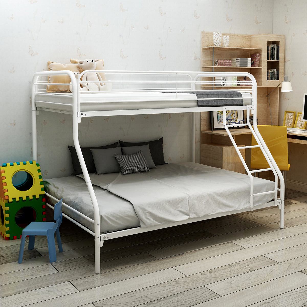 Twin Over Full Metal Bunk Bed, Heavy Duty Bunk Bed,Easy Assembly With Enhanced Upper Level Guardrail, White Box Spring Not Required Twin White Metal Bedroom Bunk Metal