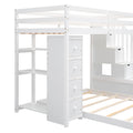 Twin Over Full Bunk Bed With 3 Layer Shelves, Drawers And Storage Stairs, White White Solid Wood Mdf