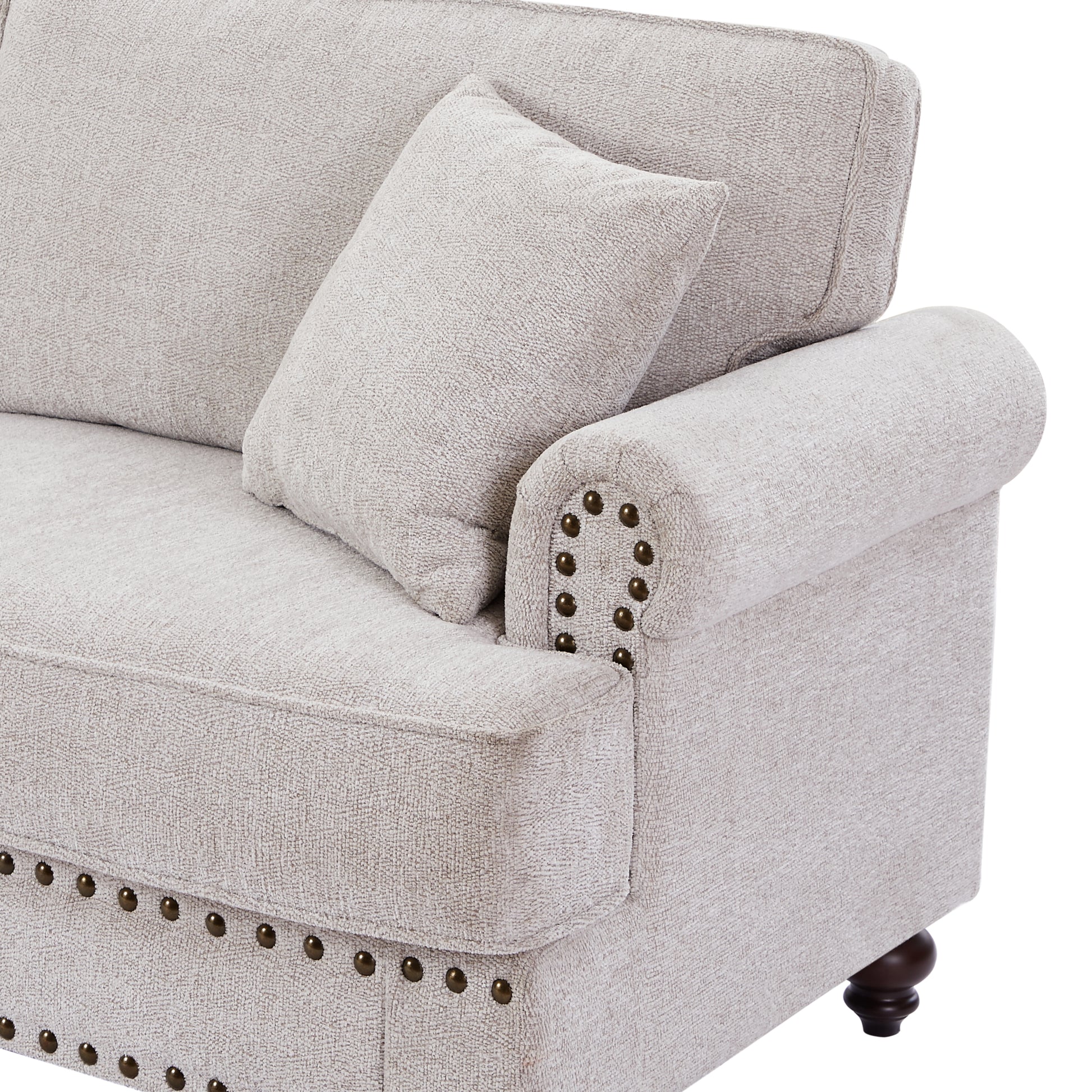 Living Room Furniture, Modern 3 Piece Including Three Seater, Loveseat And Single Chair,Chenille Modern Upholstered Sofa Set, White White Brown Chenille Wood Primary Living Space Medium Soft Cushion Back American Design Birch Armless Polyester Chenille 3