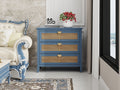 3 Drawer Cabinet,Natural Rattan,American Furniture,Suitable For Bedroom, Living Room, Study Blue Mdf