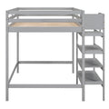 Full Size Loft Bed With Built In Storage Staircase And Hanger For Clothes, Gray Box Spring Not Required Full Gray Wood Bedroom Pine
