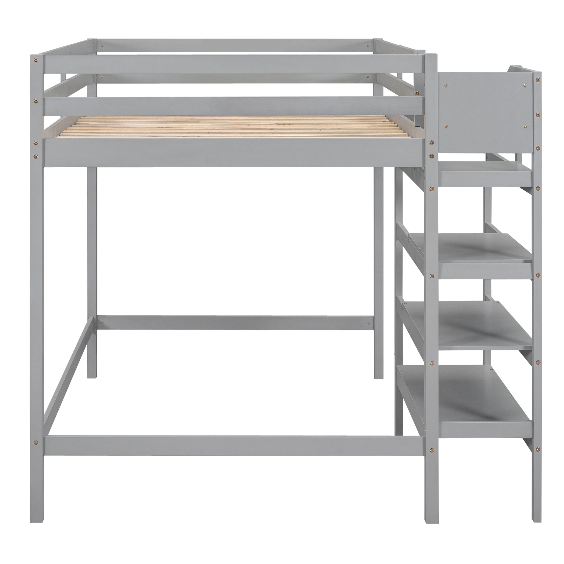 Full Size Loft Bed With Built In Storage Staircase And Hanger For Clothes, Gray Box Spring Not Required Full Gray Wood Bedroom Pine