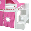 Twin Size Loft Bed With Tent And Tower Pink Pink Solid Wood