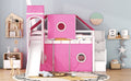 Twin Size Loft Bed With Tent And Tower Pink Pink Solid Wood