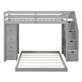 Twin Over Full Bunk Bed With 3 Layer Shelves, Drawers And Storage Stairs, Gray Gray Solid Wood Mdf