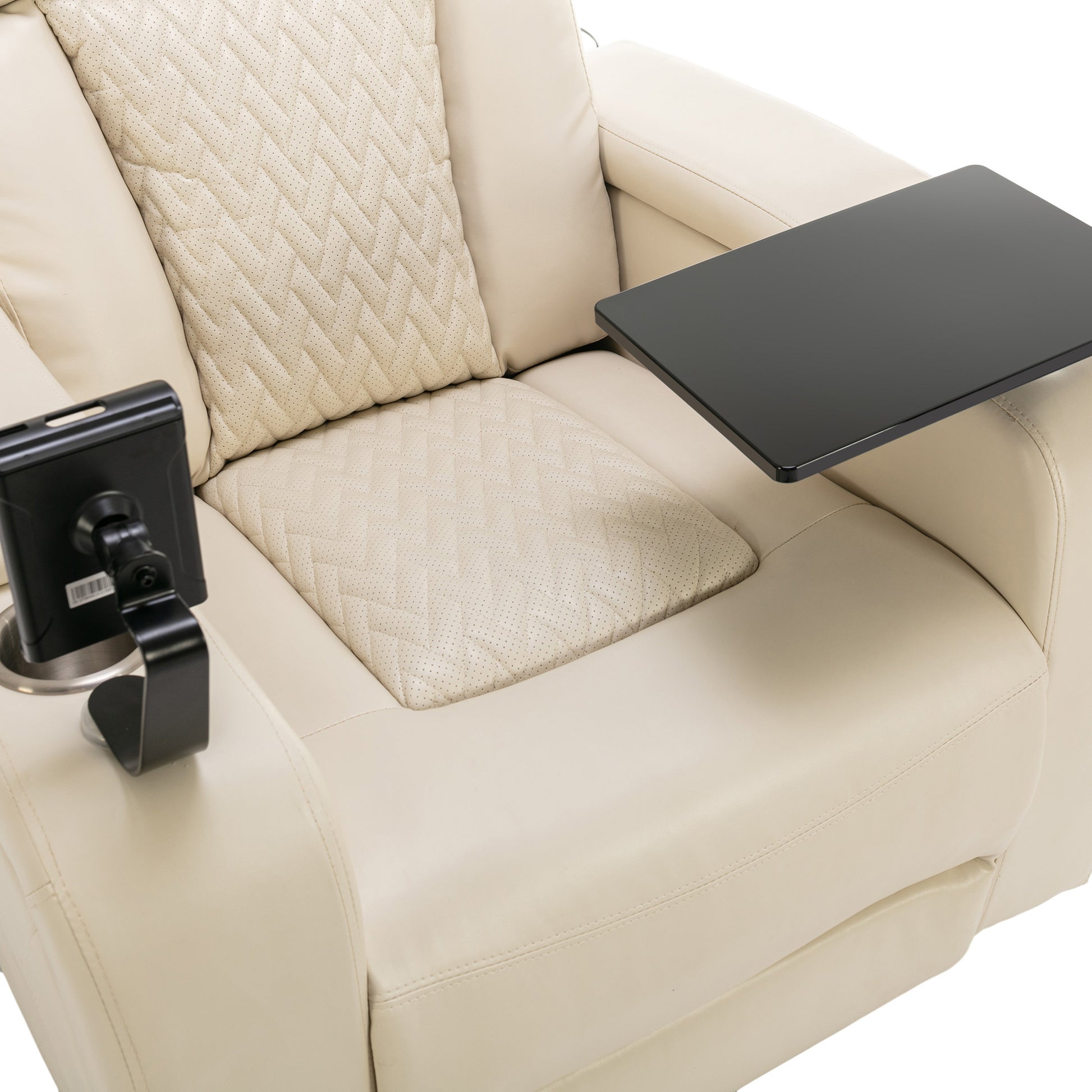 270 Degree Swivel Pu Leather Power Recliner Individual Seat Home Theater Recliner With Comforable Backrest, Tray Table, Phone Holder, Cup Holder, Usb Port, Hidden Arm Storage For Living Room, White White Foam Pu Leather