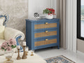 3 Drawer Cabinet,Natural Rattan,American Furniture,Suitable For Bedroom, Living Room, Study Blue Mdf