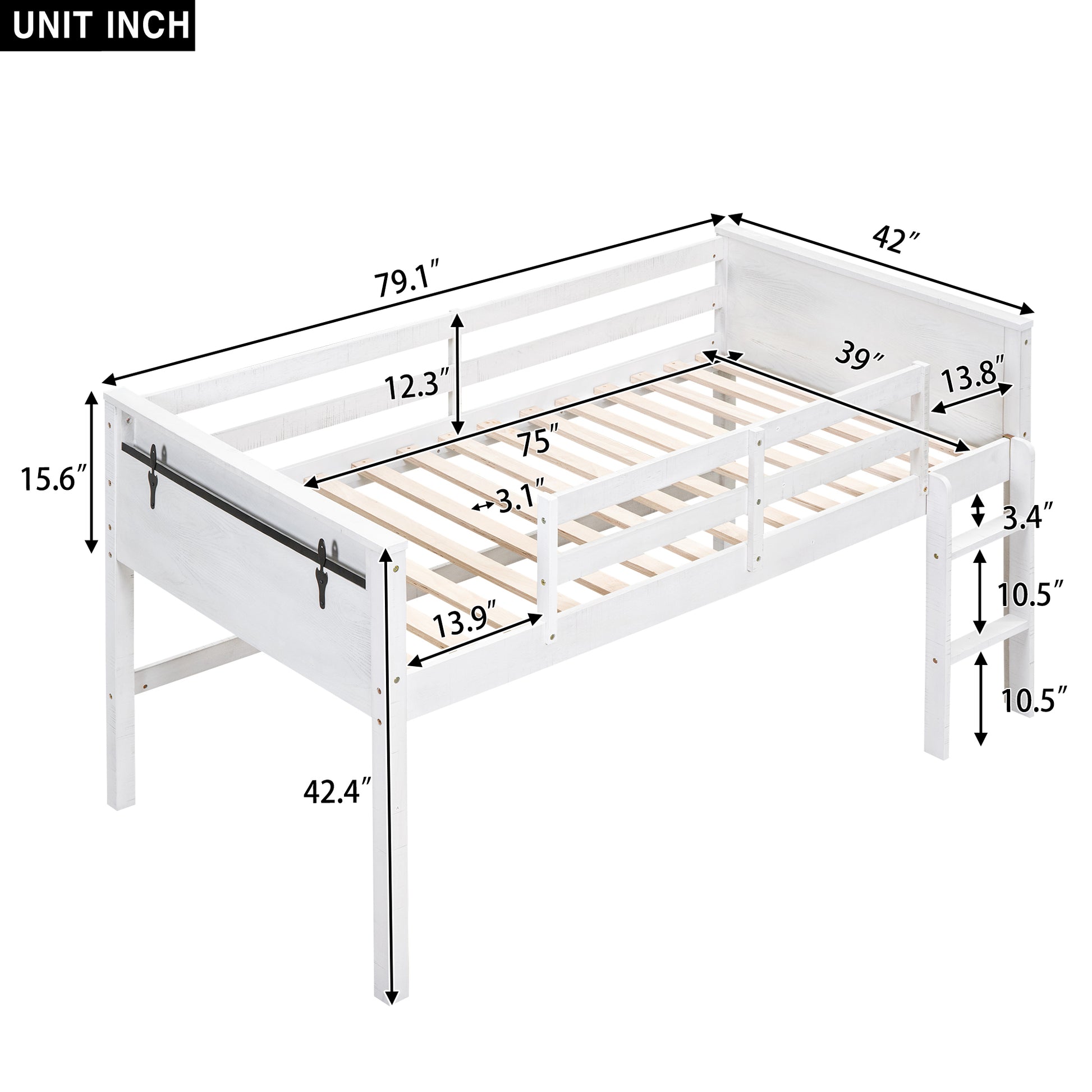 Wood Twin Size Loft Bed With Hanging Clothes Racks, White Box Spring Not Required Twin White Wood Bedroom Solid Wood Mdf