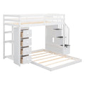 Twin Over Full Bunk Bed With 3 Layer Shelves, Drawers And Storage Stairs, White White Solid Wood Mdf