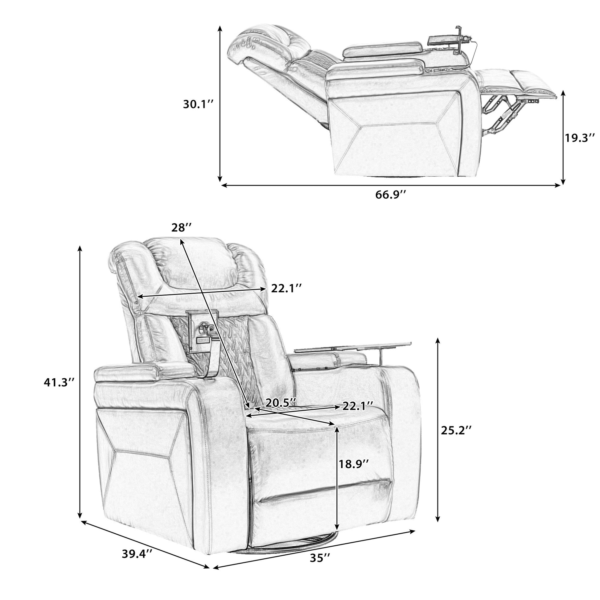 270 Degree Swivel Pu Leather Power Recliner Individual Seat Home Theater Recliner With Comforable Backrest, Tray Table, Phone Holder, Cup Holder, Usb Port, Hidden Arm Storage For Living Room, White White Foam Pu Leather