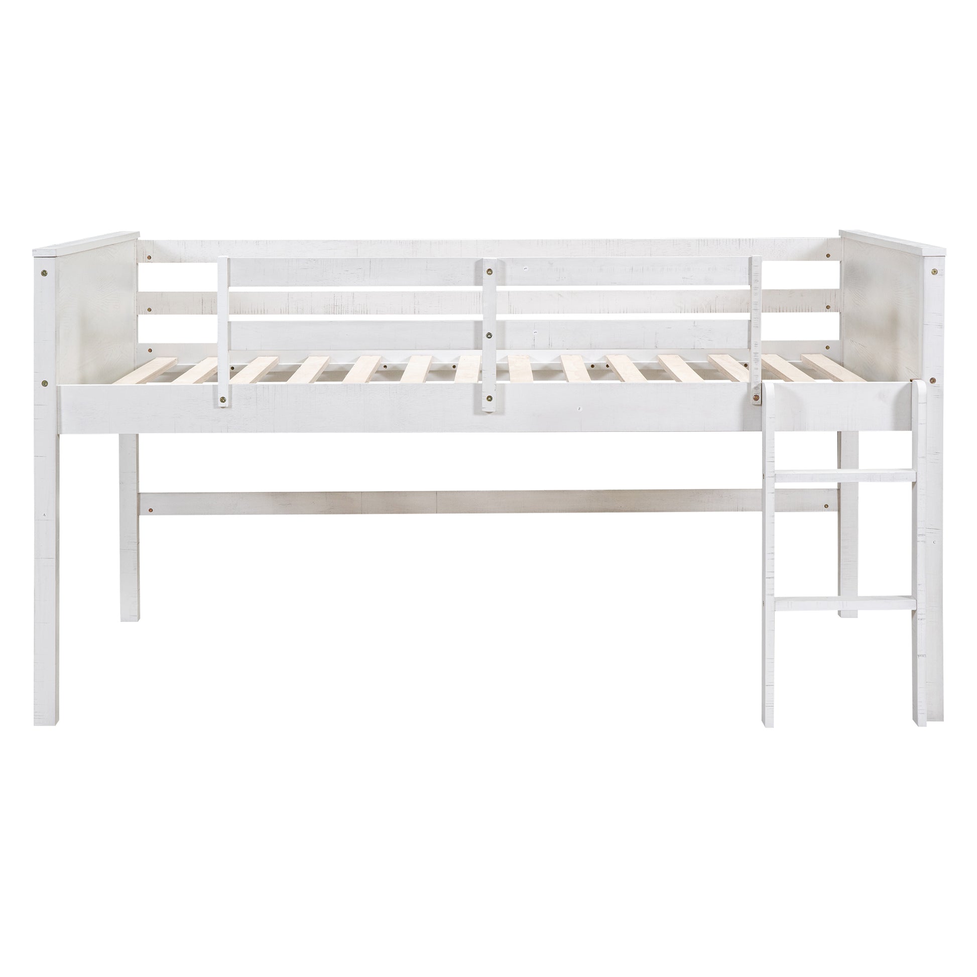 Wood Twin Size Loft Bed With Hanging Clothes Racks, White Box Spring Not Required Twin White Wood Bedroom Solid Wood Mdf