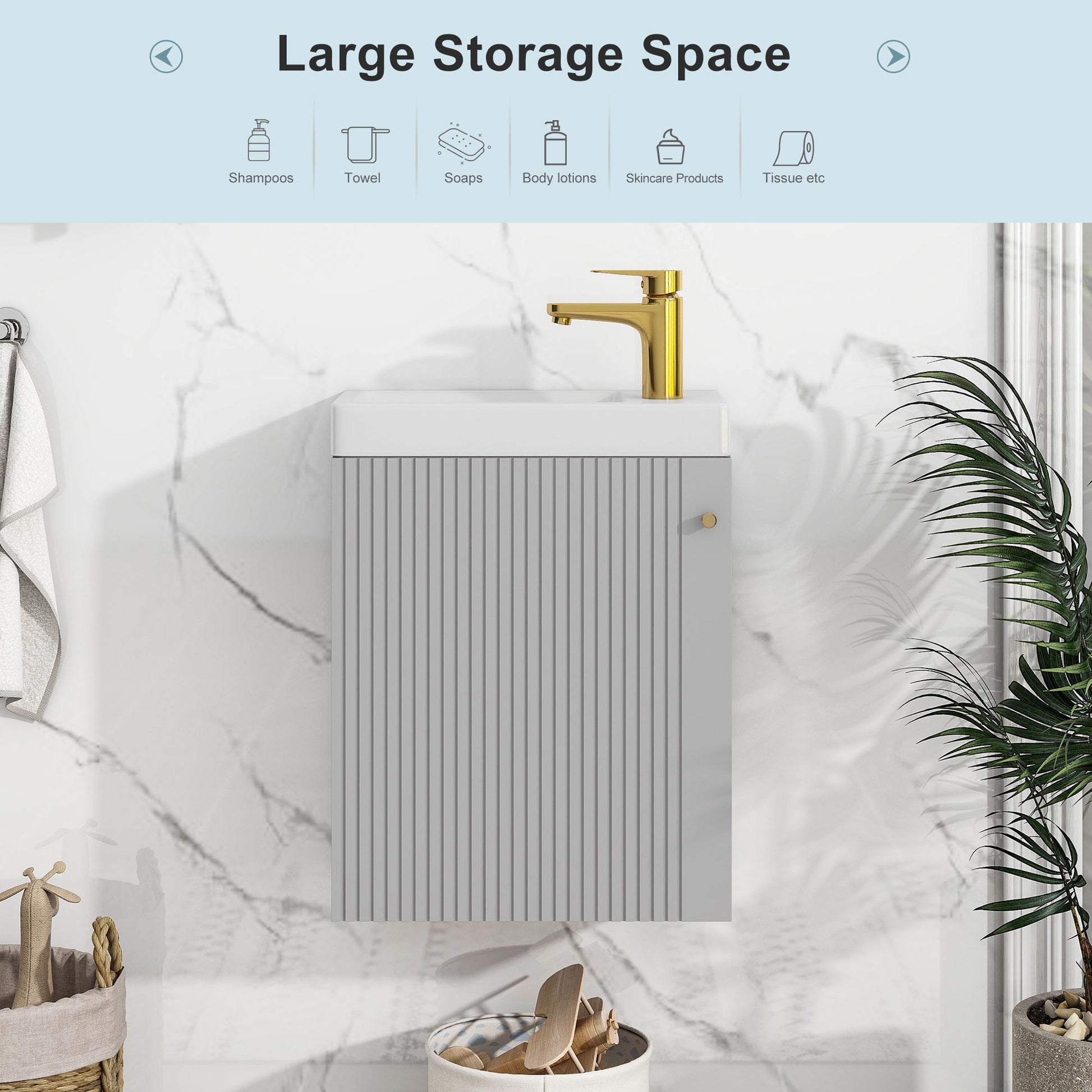 Viedo Contemporary 16" Wall Mounted Bathroom Vanity Combo Cabinet With Ceramic Basin Ideal For Small Bathrooms Grey Mdf