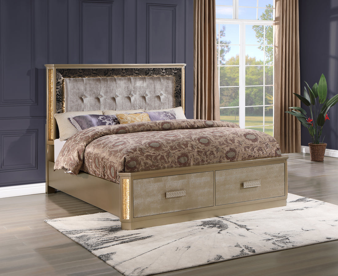 Medusa Queen 5Pc Bedroom Set Made With Wood In Gold Box Spring Not Required Queen Gold Wood 5 Piece Set Primary Living Space Bed Included,Chest Included,Dresser Included,Mirror Included,Nightstand Included Contemporary,Modern Wood