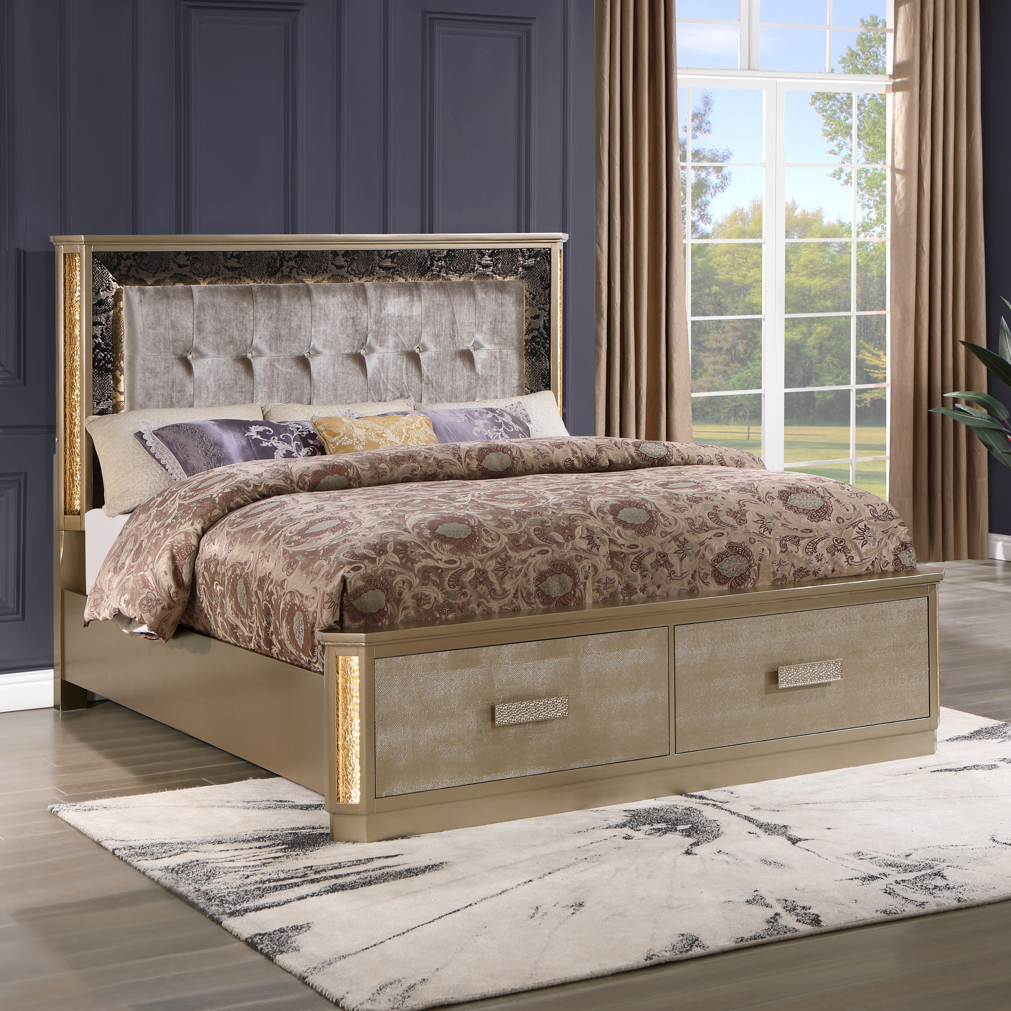 King Bed Made With Wood In Gold Box Spring Not Required King Gold Wood Bedroom Contemporary,Modern Slat Beds Wood