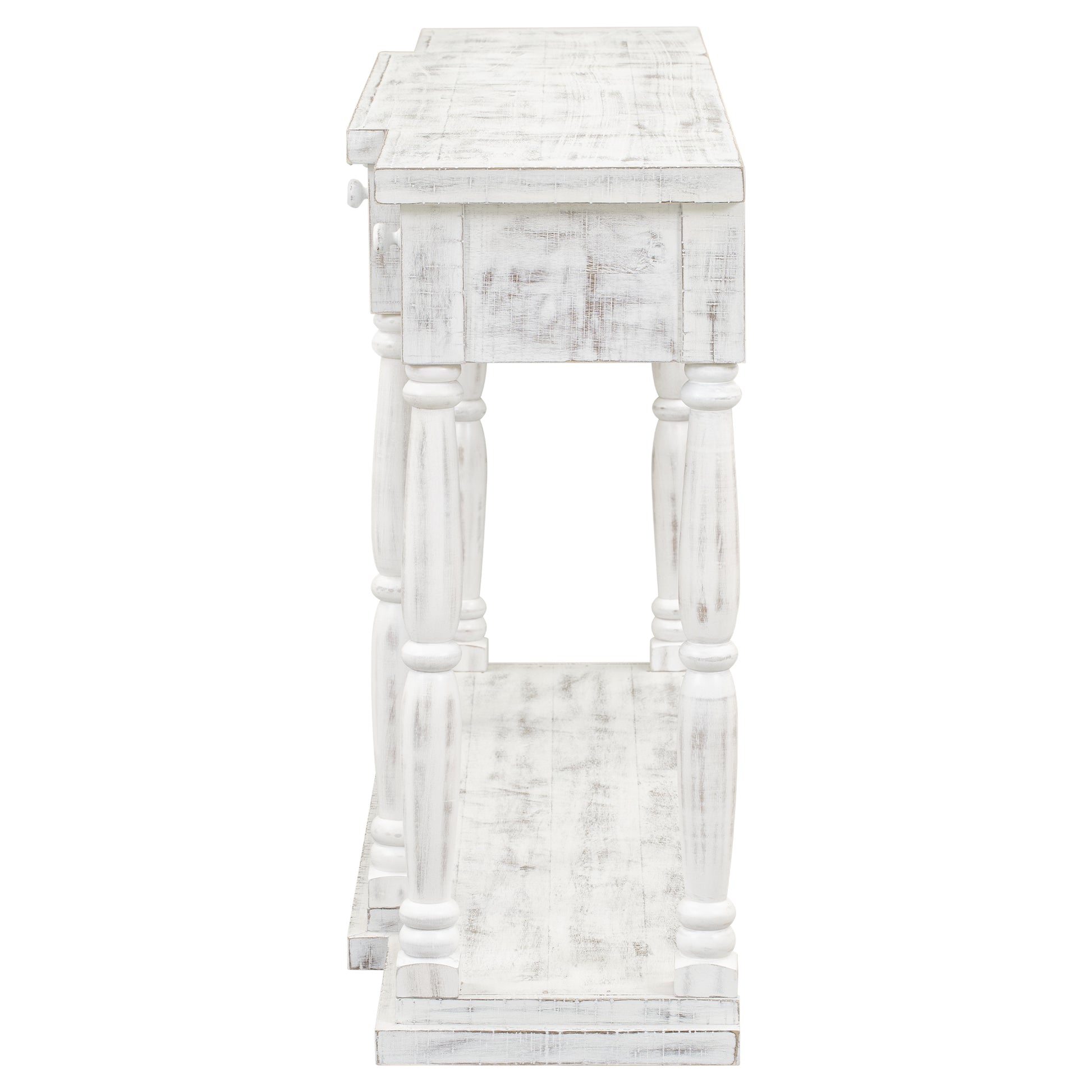 Retro Senior Console Table For Hallway Living Room Bedroom With 4 Front Facing Storage Drawers And 1 Shelf Antique White Mdf