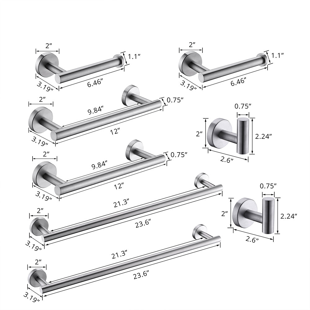 8 Pieces Brushed Nickel Bathroom Accessories Set, Stainless Steel Bathroom Hardware Set, Bath Towel Bar Set, Towel Racks For Bathroom Wall Mounted. Brushed Nickel Bathroom Classic,Industrial,Modern Stainless Steel