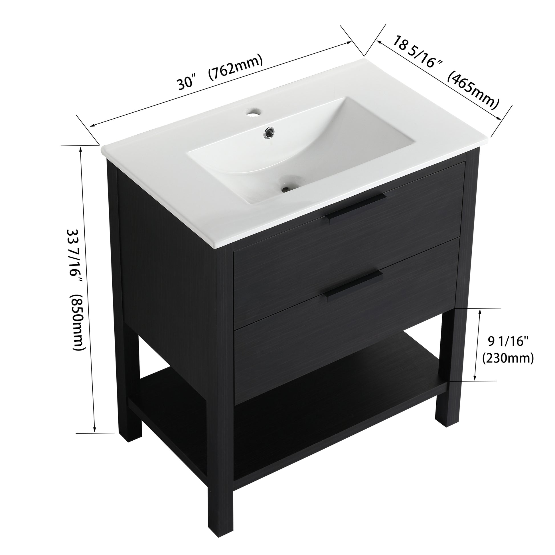 30 Inch Bathroom Vanity With Sink And 2 Soft Close Drawers Bvb01030Bct Bl9075B 2 Black Chestnut 1 Bathroom Freestanding Modern Plywood