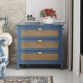 3 Drawer Cabinet,Natural Rattan,American Furniture,Suitable For Bedroom, Living Room, Study Blue Mdf