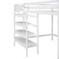 Full Size Loft Bed With Built In Storage Staircase And Hanger For Clothes, White Box Spring Not Required Full White Wood Bedroom Pine