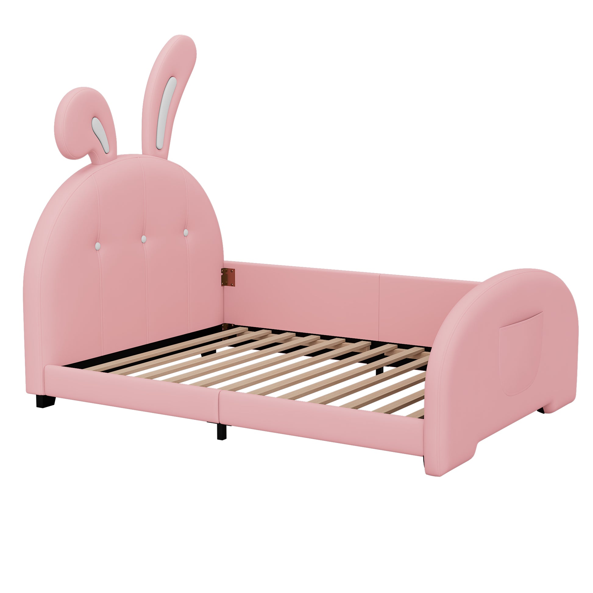 Twin Size Upholstered Rabbit Shape Princess Bed ,Twin Size Platform Bed With Headboard And Footboard,Pink Pink Pu