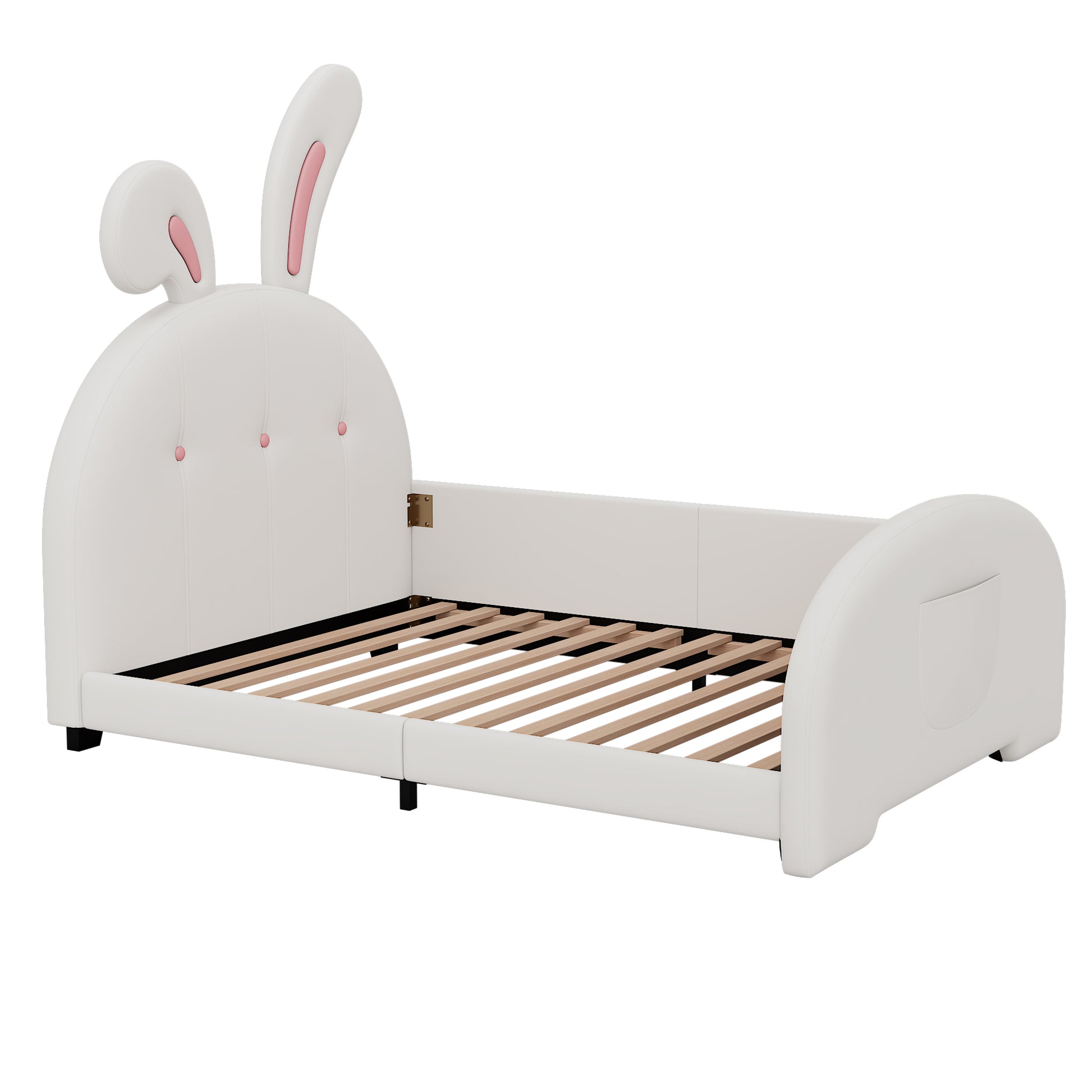 Twin Size Upholstered Rabbit Shape Princess Bed ,Twin Size Platform Bed With Headboard And Footboard,White White Pu