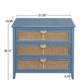 3 Drawer Cabinet,Natural Rattan,American Furniture,Suitable For Bedroom, Living Room, Study Blue Mdf