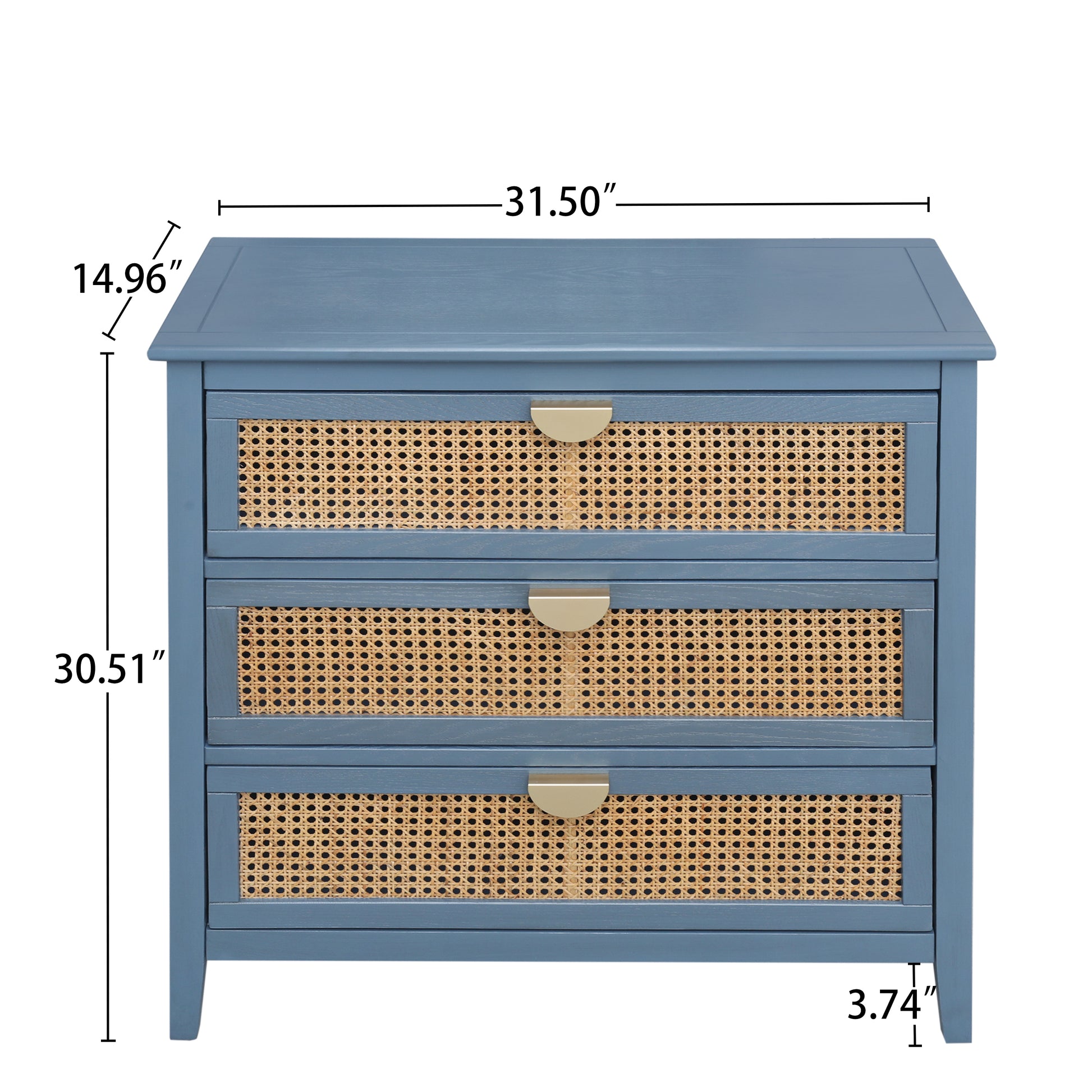 3 Drawer Cabinet,Natural Rattan,American Furniture,Suitable For Bedroom, Living Room, Study Blue Mdf