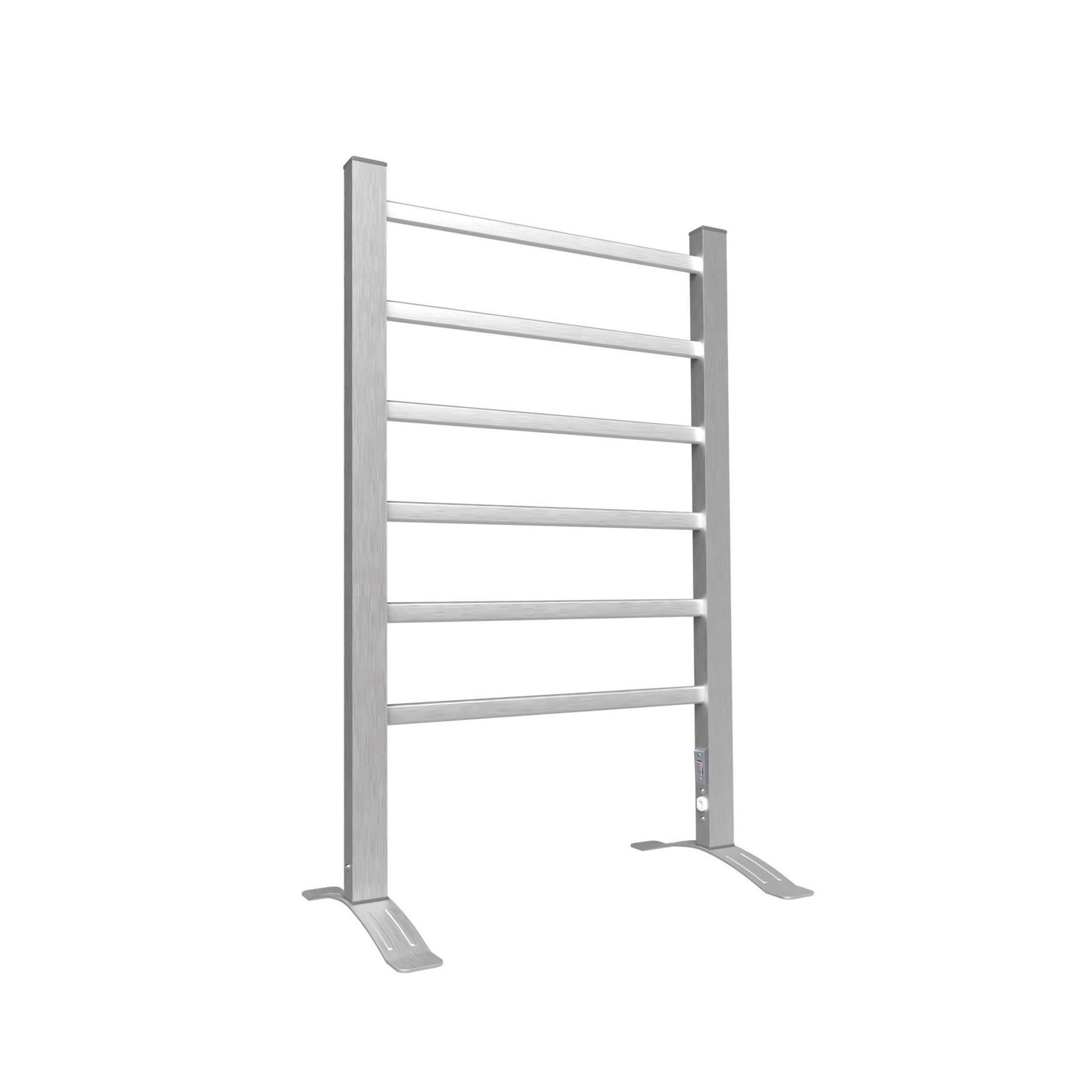 Electric Heated Towel Rack For Bathroom, Wall Mounted Towel Warmer, 6 Stainless Steel Bars Drying Rack Silver Aluminium