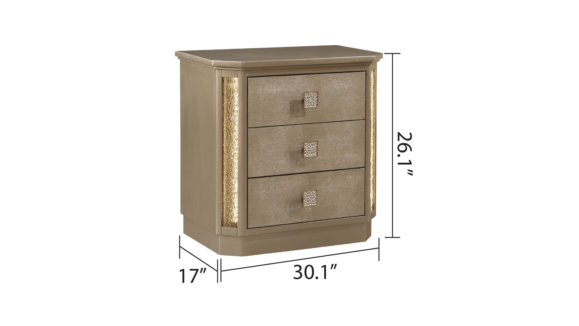 Medusa Nightstand Made With Wood In Gold Finish Gold 3 Drawers Bedroom Contemporary,Modern Wood