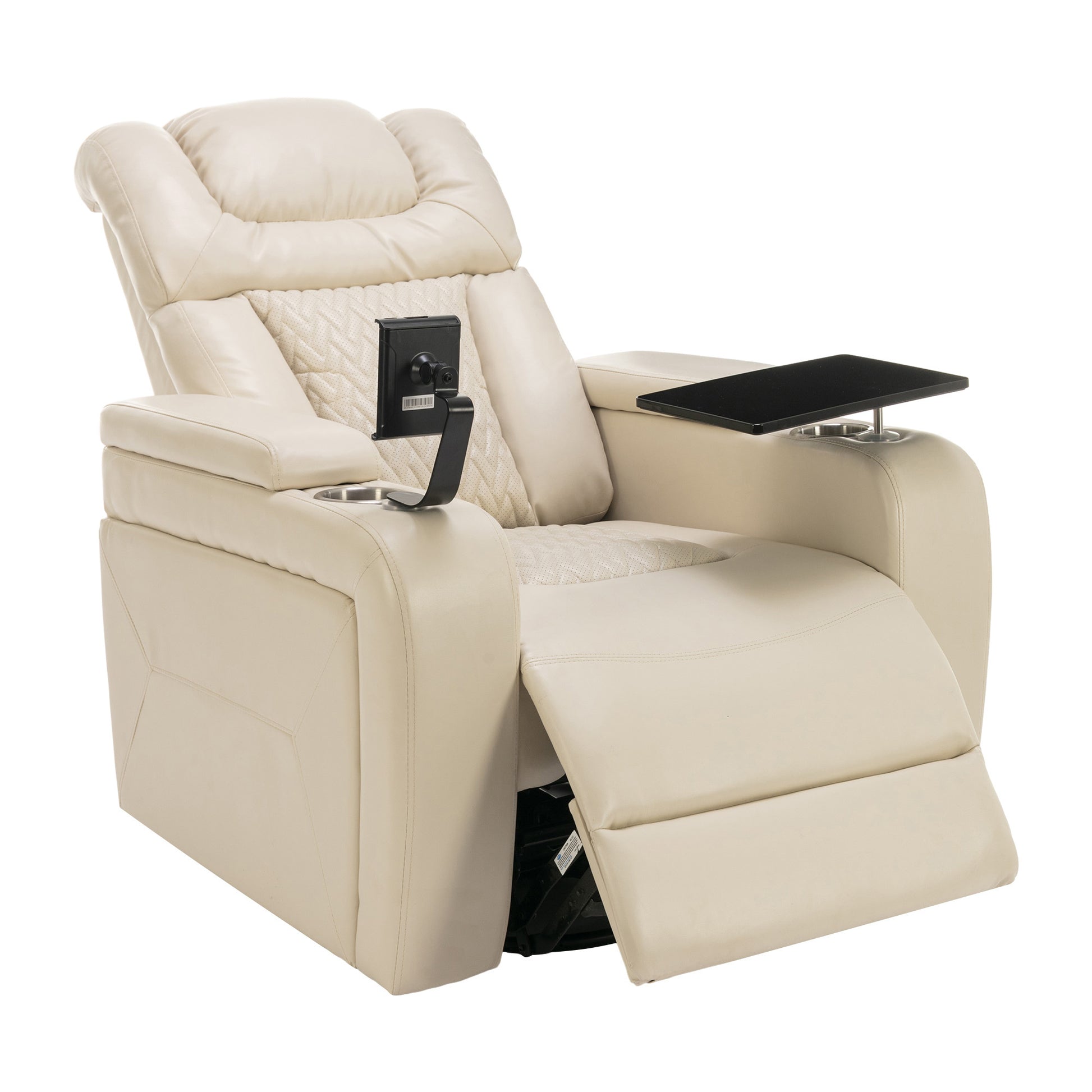 270 Degree Swivel Pu Leather Power Recliner Individual Seat Home Theater Recliner With Comforable Backrest, Tray Table, Phone Holder, Cup Holder, Usb Port, Hidden Arm Storage For Living Room, White White Foam Pu Leather