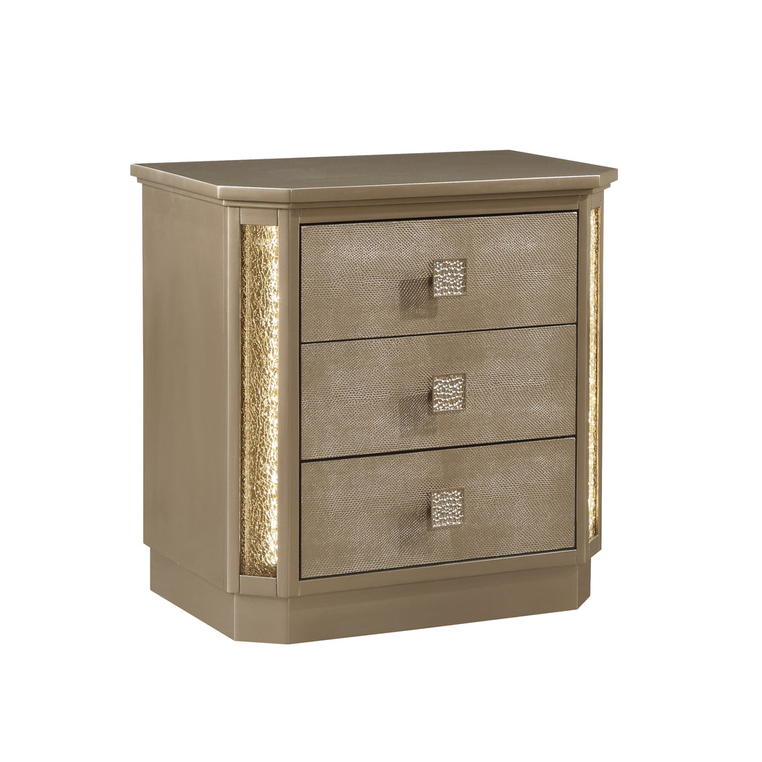 Medusa Nightstand Made With Wood In Gold Finish Gold 3 Drawers Bedroom Contemporary,Modern Wood