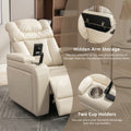 270 Degree Swivel Pu Leather Power Recliner Individual Seat Home Theater Recliner With Comforable Backrest, Tray Table, Phone Holder, Cup Holder, Usb Port, Hidden Arm Storage For Living Room, White White Foam Pu Leather