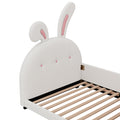 Twin Size Upholstered Rabbit Shape Princess Bed ,Twin Size Platform Bed With Headboard And Footboard,White White Pu