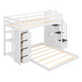 Twin Over Full Bunk Bed With 3 Layer Shelves, Drawers And Storage Stairs, White White Solid Wood Mdf