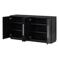 Sideboard With 4 Doors Large Storage Space Buffet Cabinet With Adjustable Shelves And Silver Handles For Kitchen, Dining Room, Living Room Black Black Solid Wood Mdf