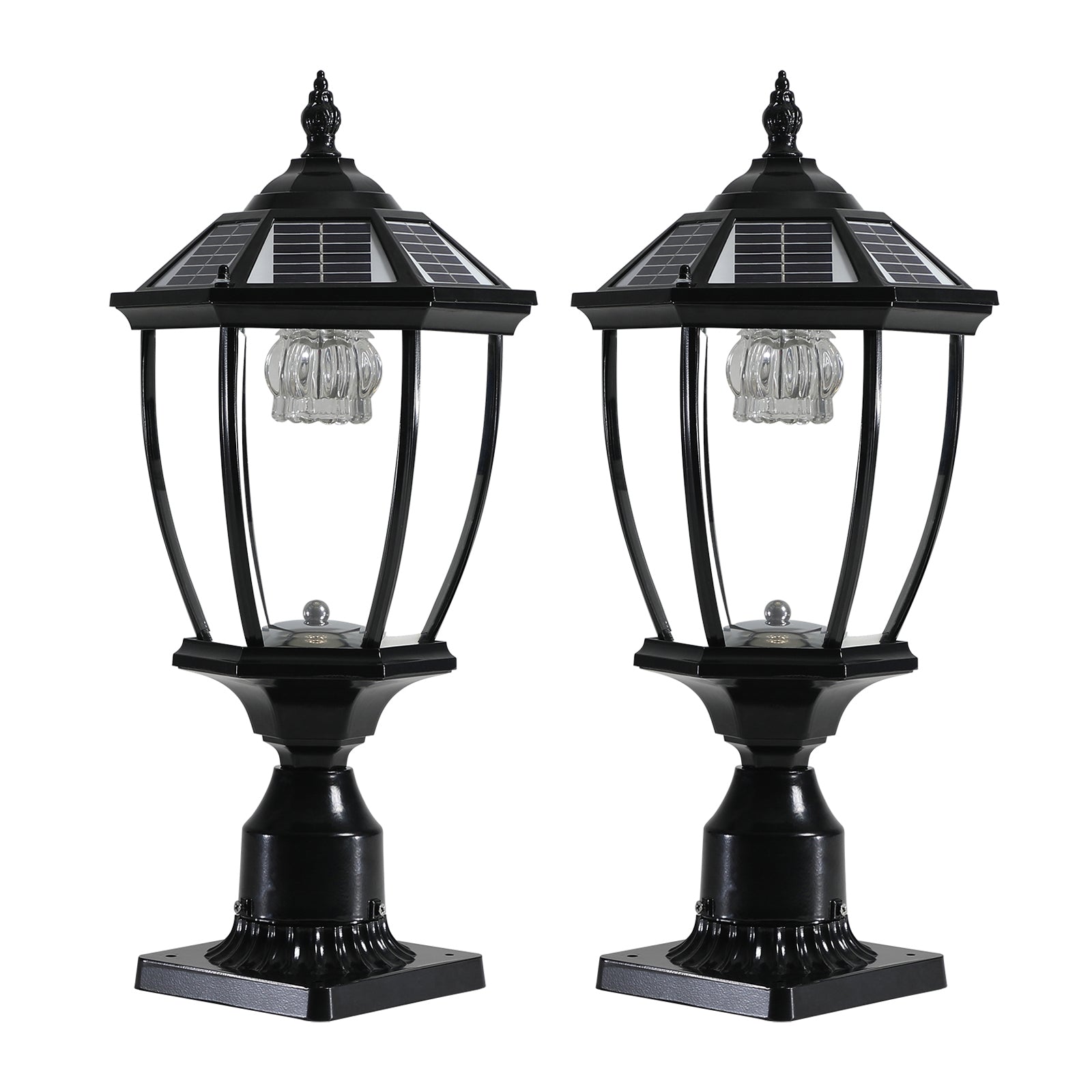 Solar Column Headlights With Dimmable Led 2 Pack Black Glass Aluminum