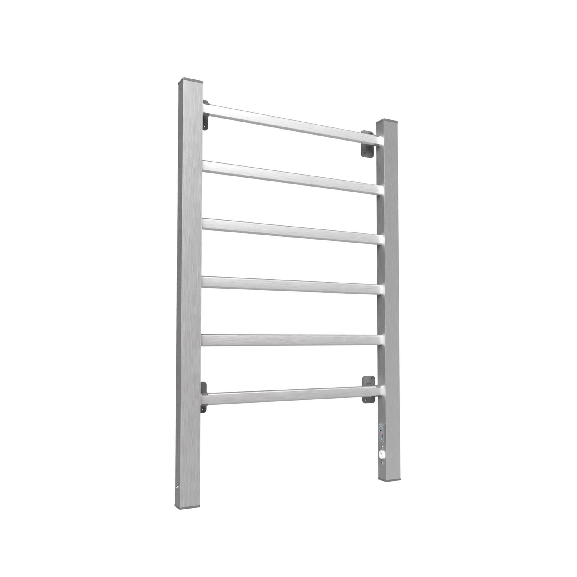 Electric Heated Towel Rack For Bathroom, Wall Mounted Towel Warmer, 6 Stainless Steel Bars Drying Rack Silver Aluminium