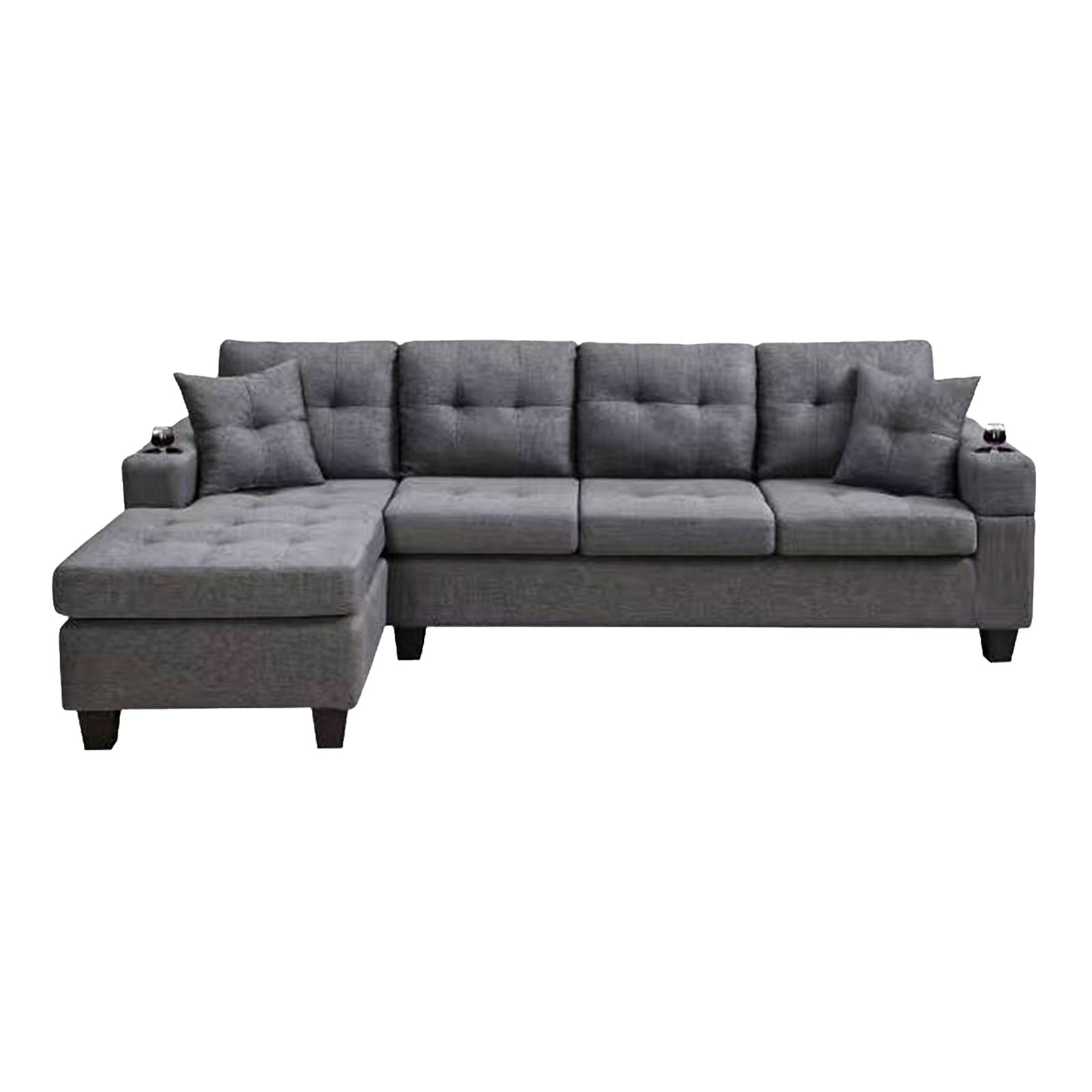 Mega Sectional Sofa Left With Footrest, Convertible Corner Sofa With Armrest Storage, Sectional Sofa For Living Room And Apartment, Chaise Longue Left Grey Gray Foam Fabric