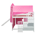 Full Size Loft Bed With Tent And Tower Pink Pink Solid Wood