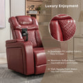 270 Degree Swivel Pu Leather Power Recliner Individual Seat Home Theater Recliner With Comforable Backrest, Tray Table, Phone Holder, Cup Holder, Usb Port, Hidden Arm Storage For Living Room, Red Red Foam Pu Leather