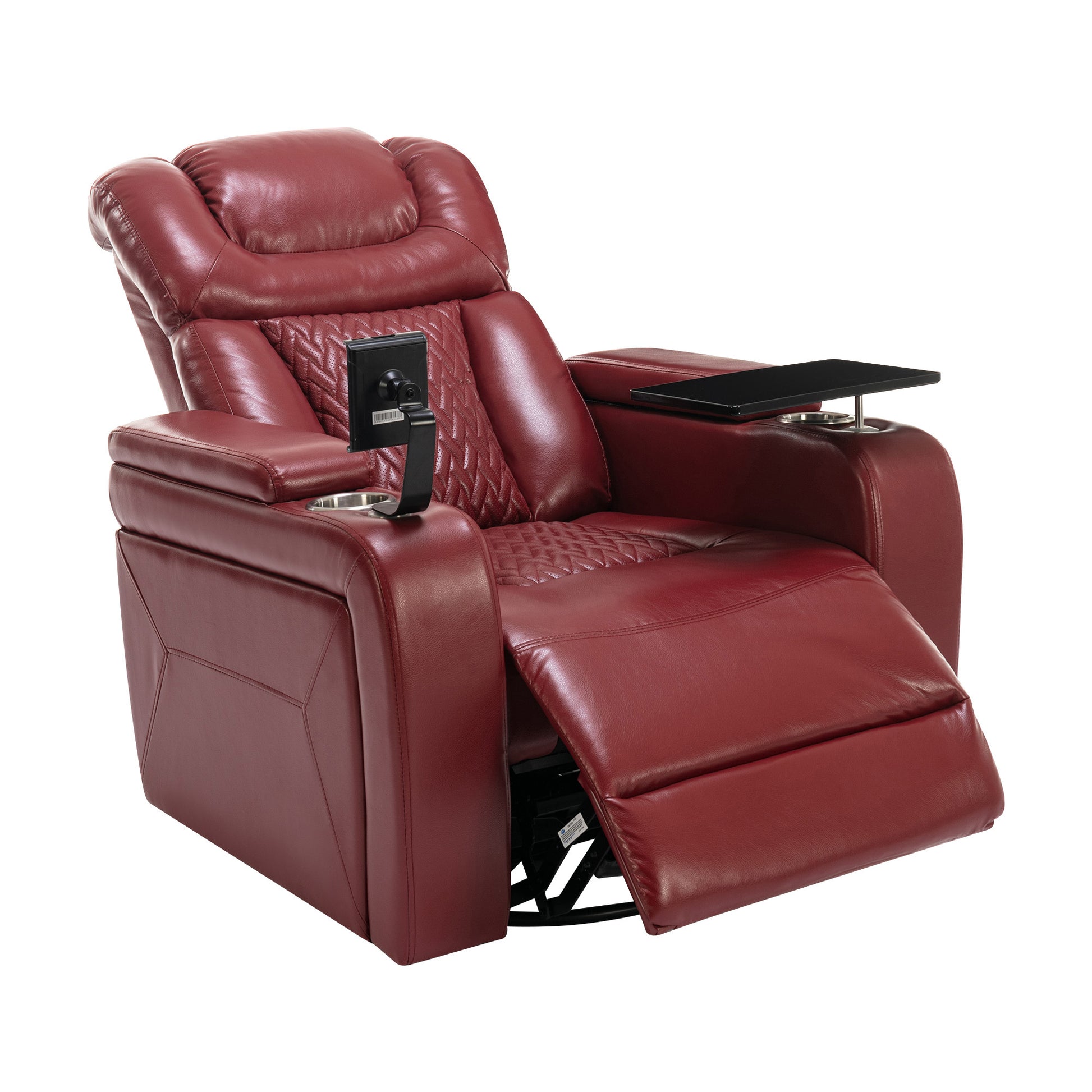 270 Degree Swivel Pu Leather Power Recliner Individual Seat Home Theater Recliner With Comforable Backrest, Tray Table, Phone Holder, Cup Holder, Usb Port, Hidden Arm Storage For Living Room, Red Red Foam Pu Leather