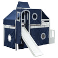 Twin Size Loft Bed With Tent And Tower Blue Blue Solid Wood