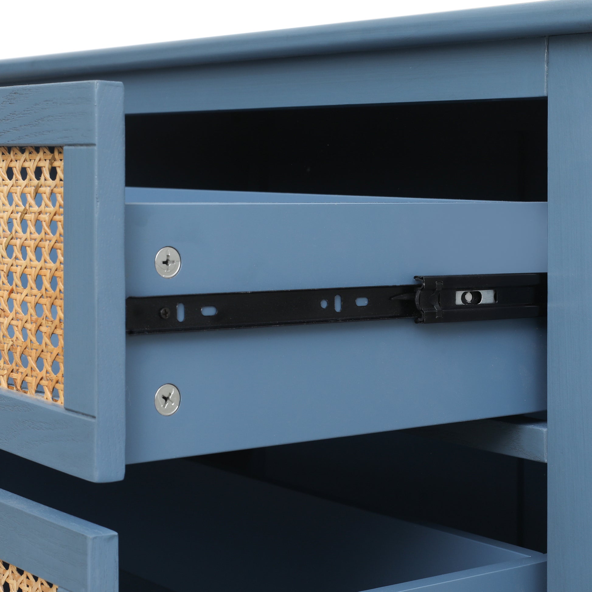 3 Drawer Cabinet,Natural Rattan,American Furniture,Suitable For Bedroom, Living Room, Study Blue Mdf