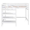 Full Size Loft Bed With Built In Storage Staircase And Hanger For Clothes, White Box Spring Not Required Full White Wood Bedroom Pine