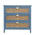3 Drawer Cabinet,Natural Rattan,American Furniture,Suitable For Bedroom, Living Room, Study Blue Mdf
